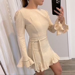 Cream Linen Ruffle Dress - Selfie Leslie